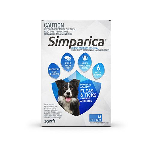 Simparica Chewables 40mg For Medium Dogs 10.1-20kg (Blue) 3 Doses