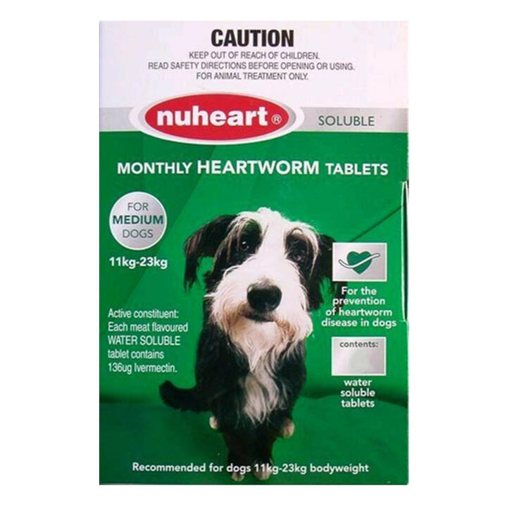Nuheart For Dogs Generic Heartgard Tabs For Medium Dogs - 11 To 23kg (Green) 12 Tablets