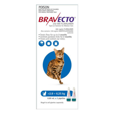 Bravecto Spot On For Medium Cats (2.8 - 6.25 Kg) Blue 4 Pipettes