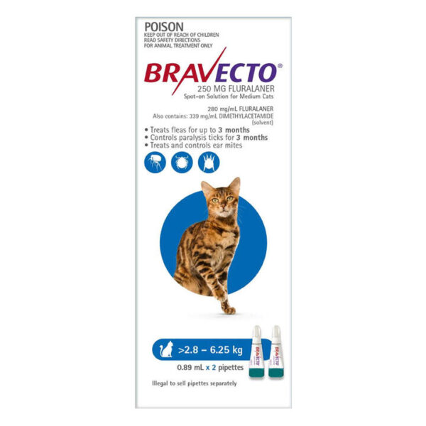 Bravecto Spot On For Medium Cats (2.8 - 6.25 Kg) Blue 4 Pipettes