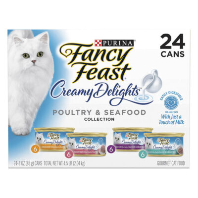 Fancy Feast Cat Adult Creamy Delights Pate Poultry And Grilled Seafood Variety Pack 85g X 24  1 Pack