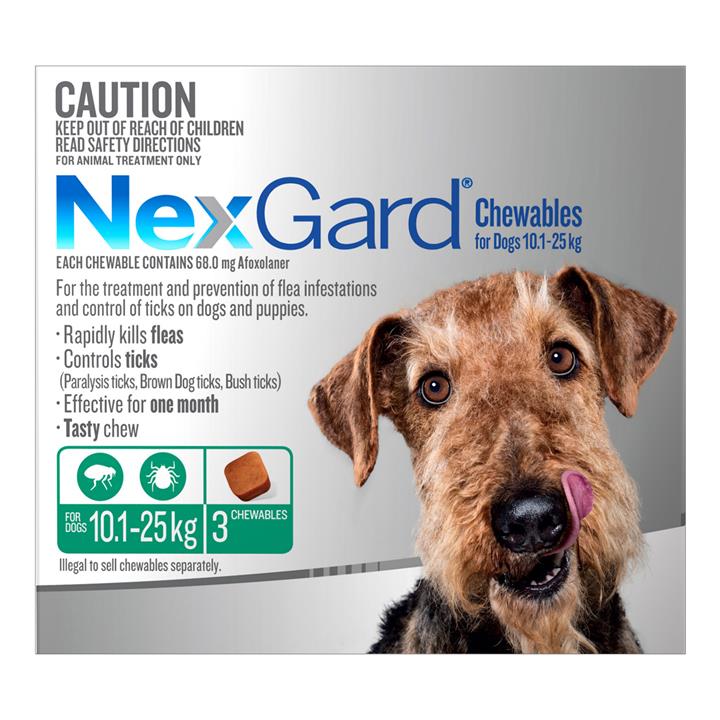 Nexgard Chewables For Medium Dogs (10.1 - 25 Kg) Green 6 Chews