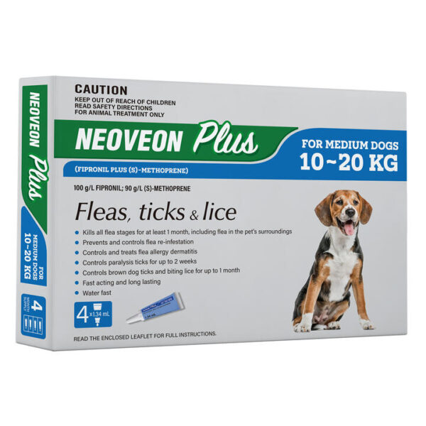 Neoveon Plus Flea And Tick For Medium Dogs 10 To 20kg Blue 12 Pack