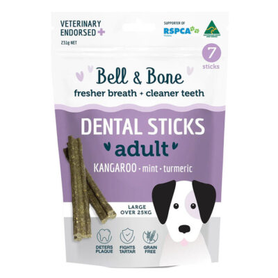 Bell And Bone Dental Sticks Kangaroo Mint And Turmeric Treats For Large Dogs 1 Pack (7 Sticks)