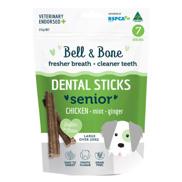 Bell And Bone Senior Dental Sticks Chicken Mint And Ginger For Large Dogs 1 Pack (7 Sticks)