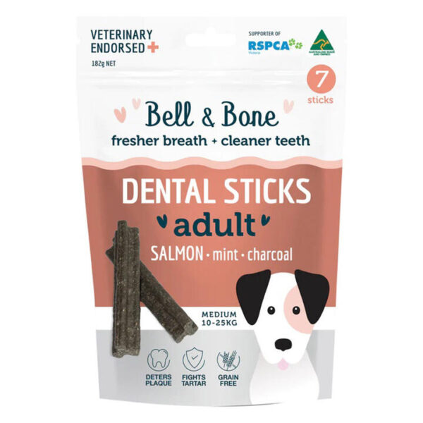 Bell And Bone Dental Sticks Salmon Mint And Charcoal For Medium Dogs 1 Pack (7 Sticks)