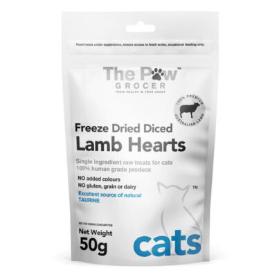 The Paw Grocer Freeze Dried Diced Lamb Hearts Cat Treats  50 Gm