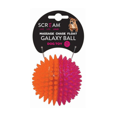 Scream Galaxy Ball Dog Toy - Loud Pink And Orange 1 X 8.4cm - Medium