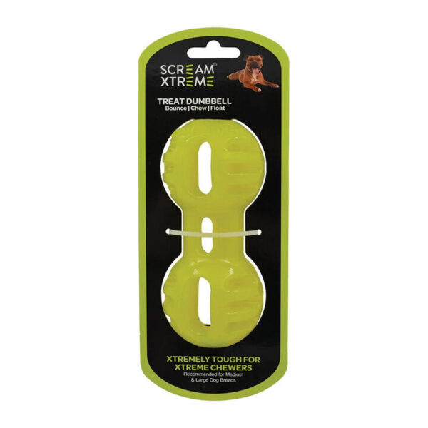 Scream Xtreme Treat Dumbbell Dog Toy - Loud Green 1 X 13cm - Medium/Large