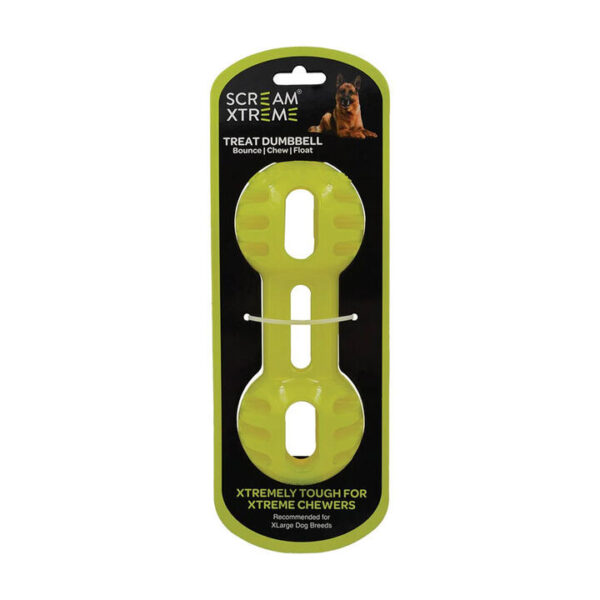 Scream Xtreme Treat Dumbbell Dog Toy - Loud Green 1 X 20cm - Extra Large