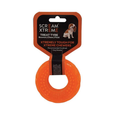 Scream Xtreme Treat Tyre Dog Toy - Loud Orange 9 Cm X 3cm - Small