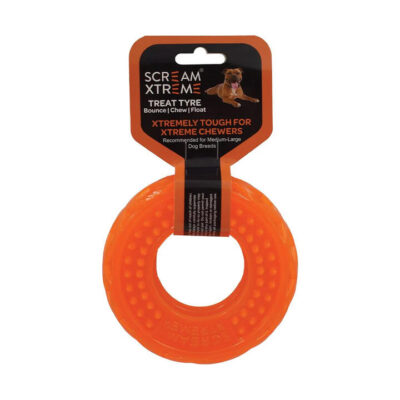 Scream Xtreme Treat Tyre Dog Toy - Loud Orange 13 Cm X 4.5cm - Medium/Large