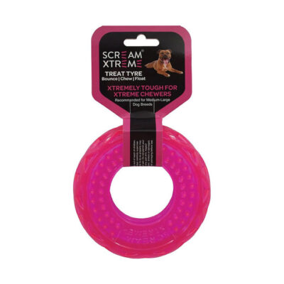 Scream Xtreme Treat Tyre Dog Toy - Loud Pink 13 Cm X 4.5cm - Medium/Large