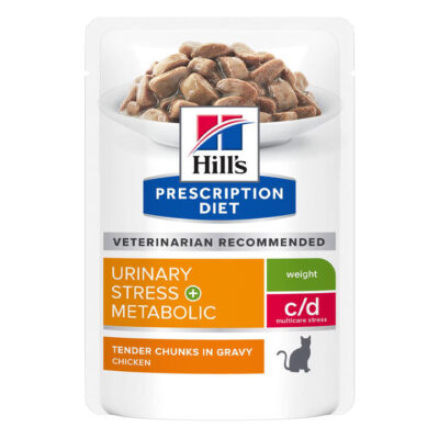 Hill’s Prescription Diet C/D Multicare Stress Urinary + Metabolic Weight Tender Chunks In Gravy Chicken Wet Cat Food 85gm 12 Pouches